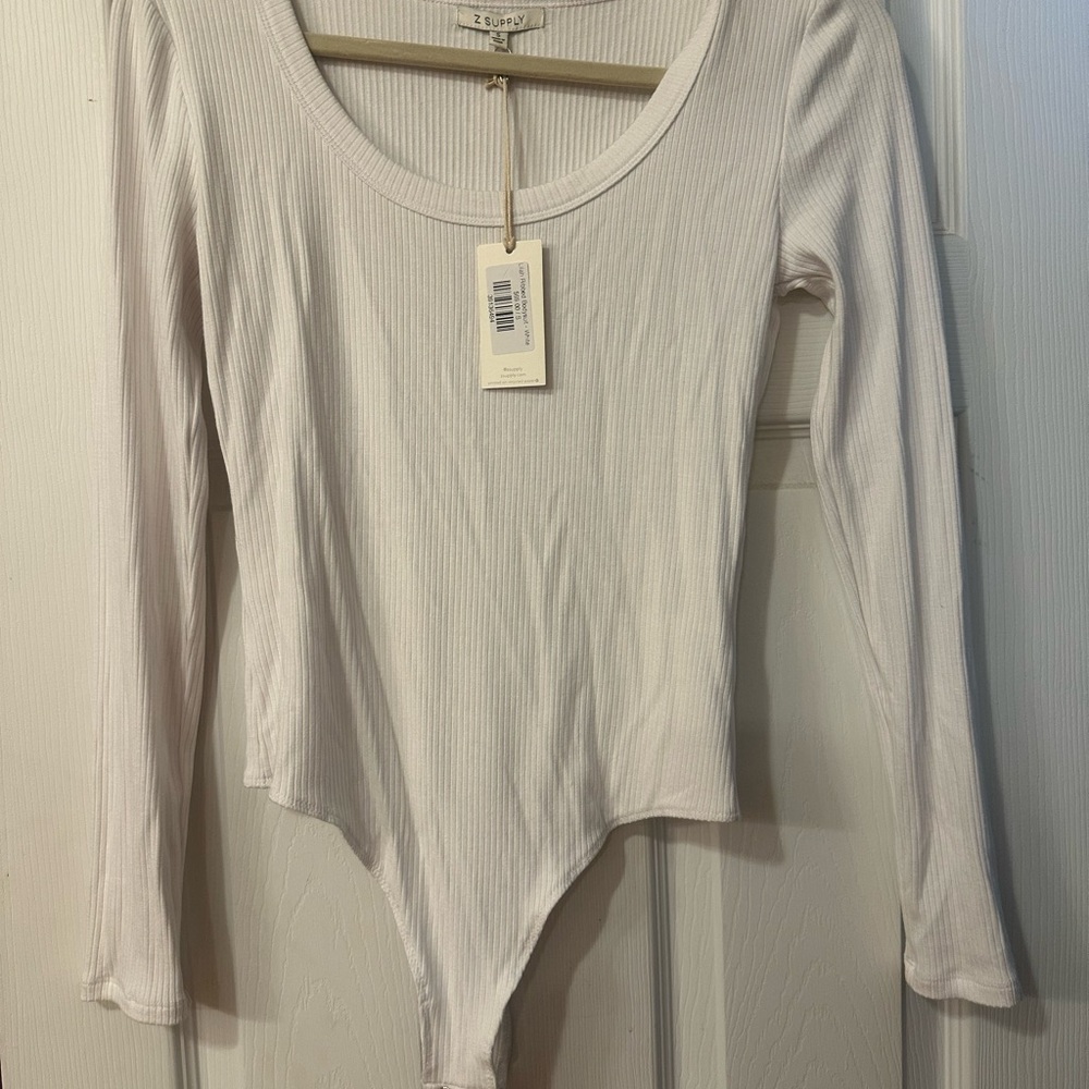 Z Supply White Ribbed Long Sleeve Bodysuit